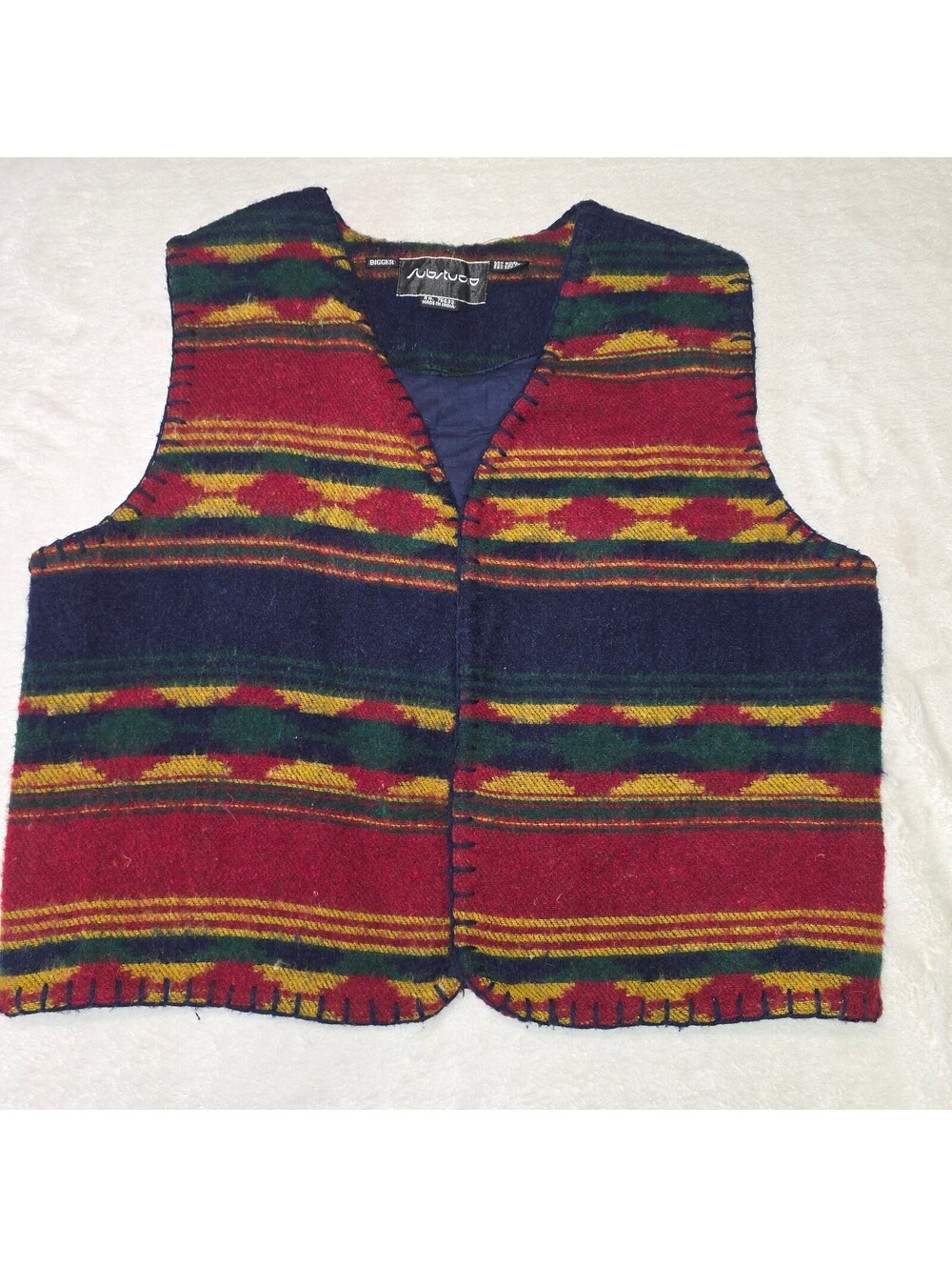 Vintage 90s Substudio Southwestern Blanket Stitch Open Vest - Size "Bigger" XL